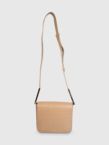 DeMellier Tan Croc Embossed Leather Crossbody Bag