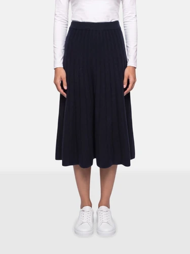 N. PEAL Navy Wool Midi Knit Skirt