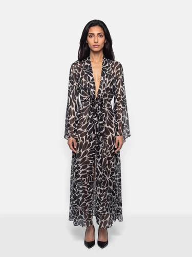 Alexandra Miro Black & White Dandelion Print Betty Gown