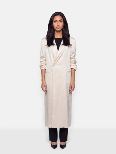 Magda Butrym Ecru Wool Long Blazer Coat