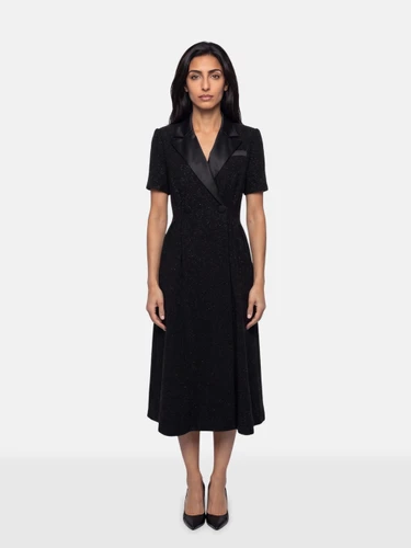 Self-Portrait Black Metallic Boucle Midi Dress