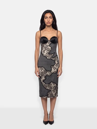 La Perla Grey Silk Lace Trim Bustier Dress