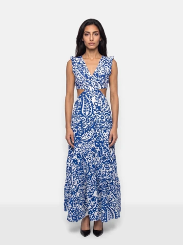 ME+EM Blue Paisley Cut-Out Maxi Dress