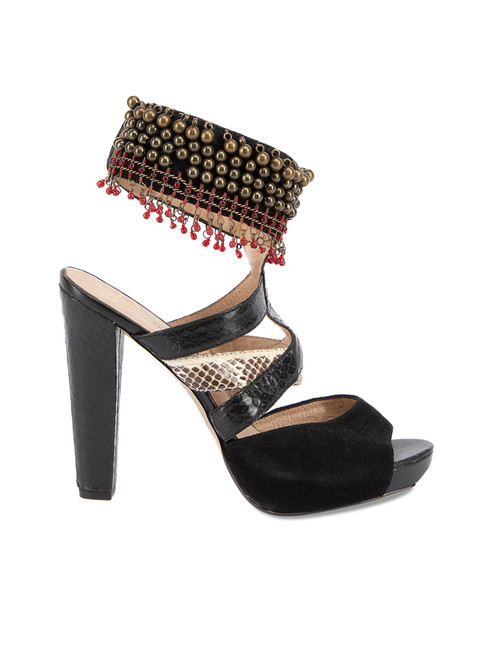House Of Harlow 1960 Beads Embellished Ankle Strap Heel Sandals