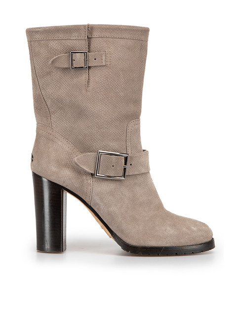 Jimmy Choo Grey Embossed Pattern Mid Calf Boots