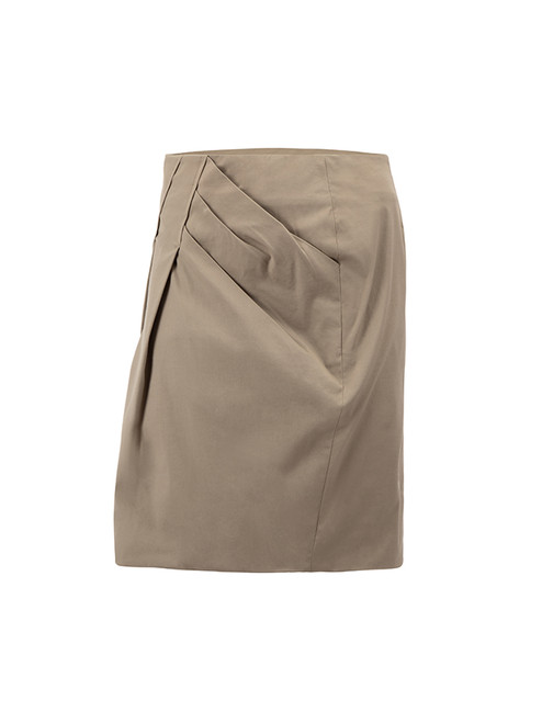 Brunello Cucinelli Khaki Pleat Accent Mini Pencil Skirt