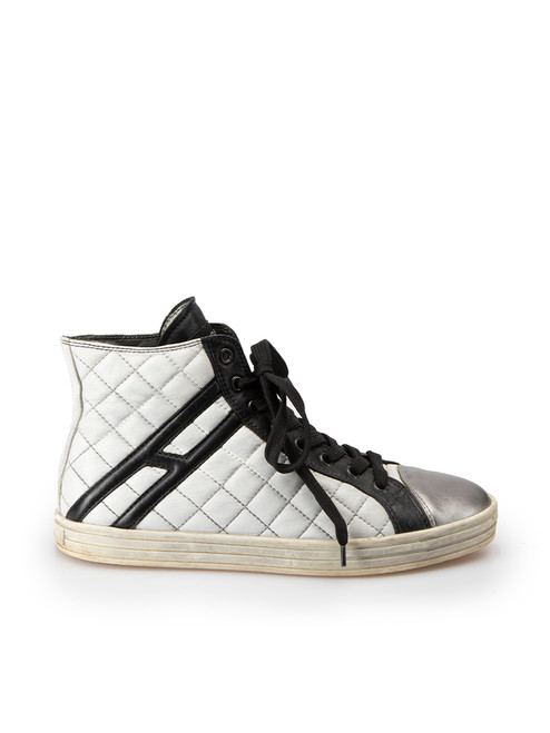 Hogan White Leather Quilted High Top Trainers