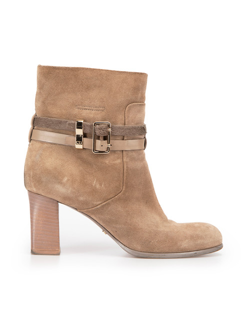 Dior Taupe Suede Double Buckled Straps Ankle Boots