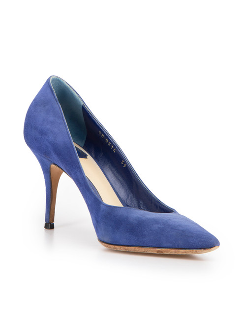 Dior Blue Suede Pointed Toe Slip On Pumps