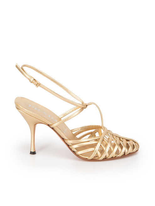 Prada Gold Leather Strappy Heels