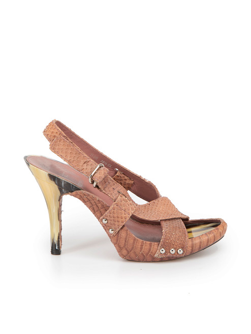 Dior Blush Pink Snakeskin Cross Strap Sandals