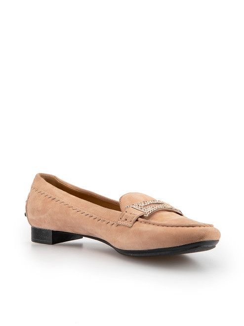 Tod's Blush Suede Crystal Buckle Loafers