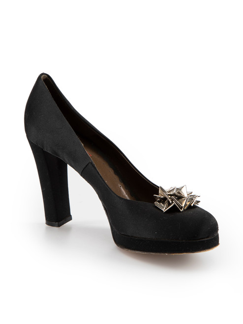 Etro Black Satin Embellished Accent Pumps