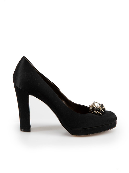 Etro Black Satin Embellished Accent Pumps