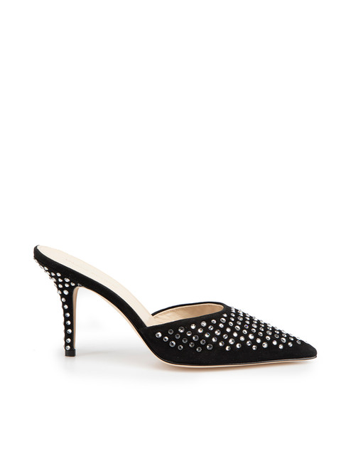 Magda Butrym Black Suede Crystal Bow Mules