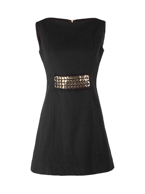 Victoria Beckham Black Wool Metal Ring Detail Mini Dress