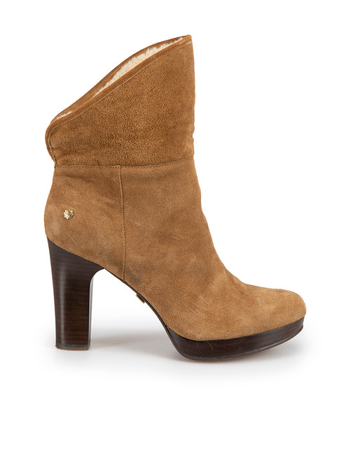 UGG Brown Suede Platform Shearling Lined Boots