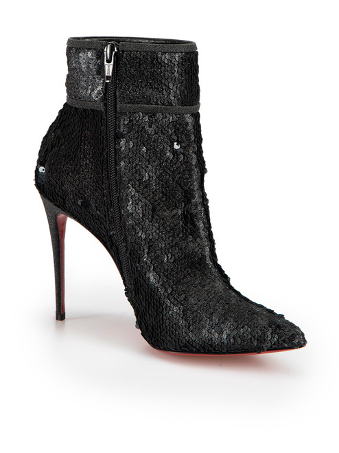 Christian Louboutin Black Moulakate Paillette Stiletto Sequin Glitter Accent Boots