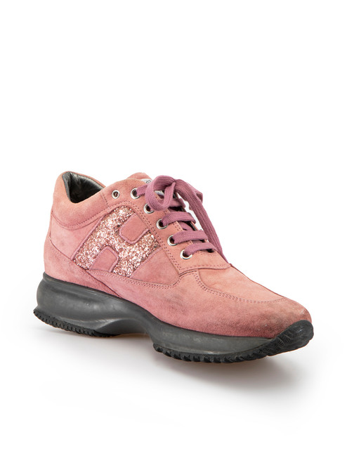 Hogan Pink Suede Interactive Glitter Trainers