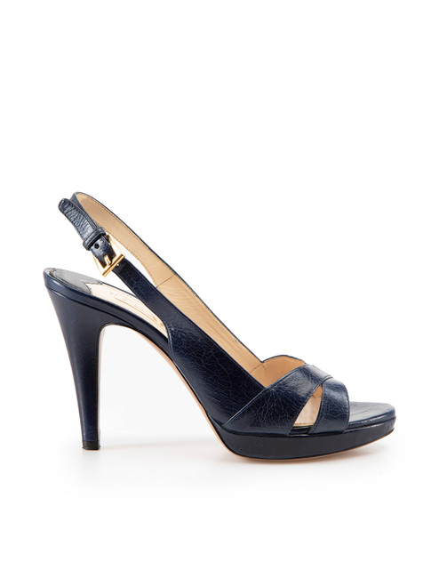 Prada Navy Leather Slingback Heeled Sandals