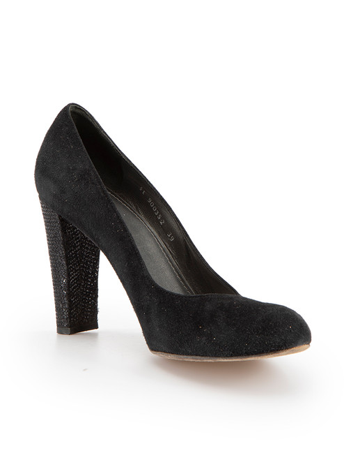 Stuart Weitzman Black Suede Glitter Pumps