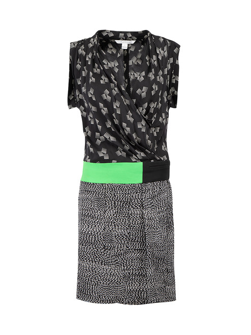 Diane Von Furstenberg Black Silk Patterned Mini Dress