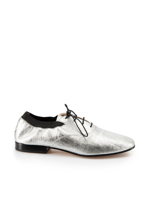 Tory Burch Silver Leather Metallic Oxfords