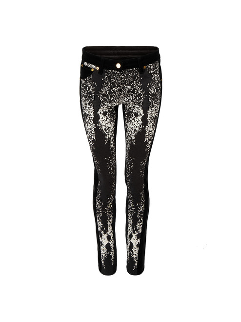 Roberto Cavalli Black Corduroy Cow Print Trousers