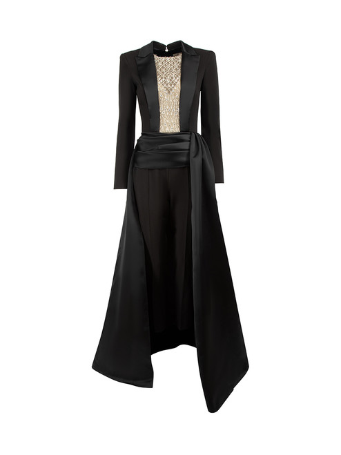 Elisabetta Franchi Black Tuxedo Embellished Jumpsuit