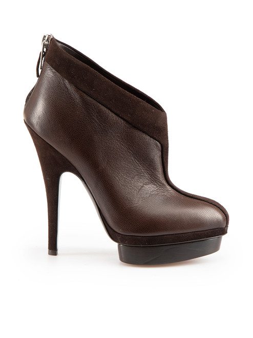 Saint Laurent Brown Leather Platform Ankle Boots