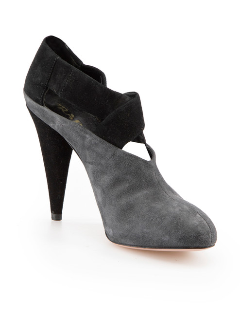 Prada Grey Suede Heeled Ankle Boots