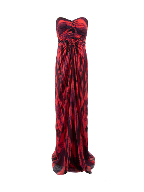 Amanda Wakeley Red Silk Abstract Print Ruched Gown