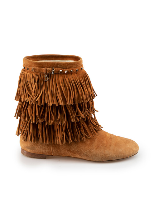 Dior Camel Studded Fringed Cowboy Boots