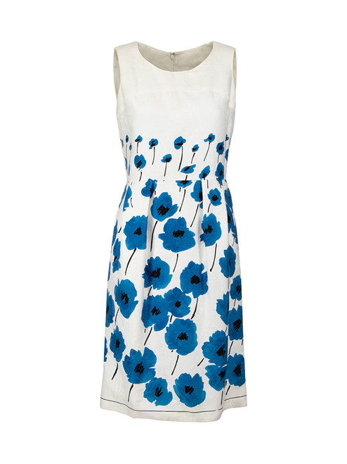 Oscar de la Renta White & Blue Floral Dress