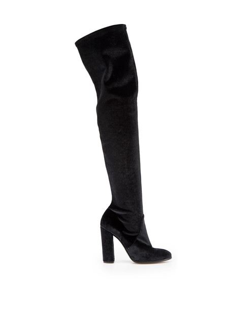 Ermanno Scervino Black Velvet Thigh High Boots
