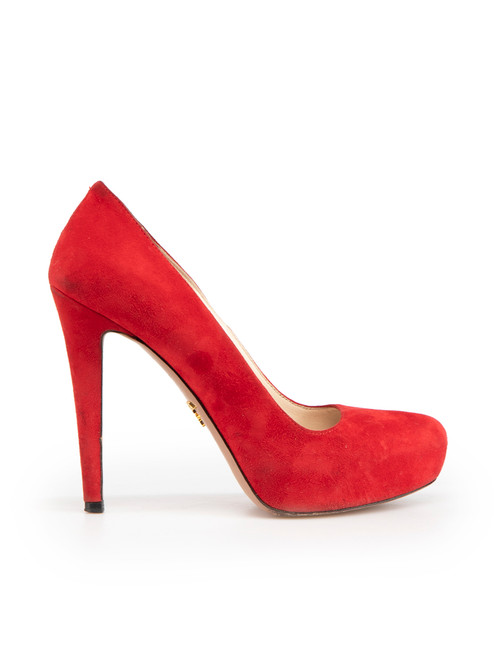 Prada Red Suede Platform Pumps