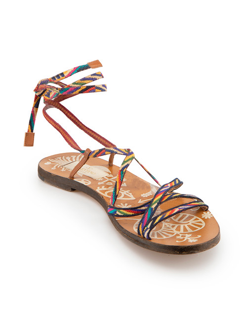 Valentino Garavani Stripe Woven Strap Flat Sandals