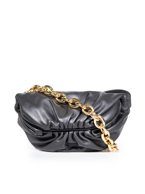 Bottega Veneta Black Leather Chain Pouch Crossbody Bag
