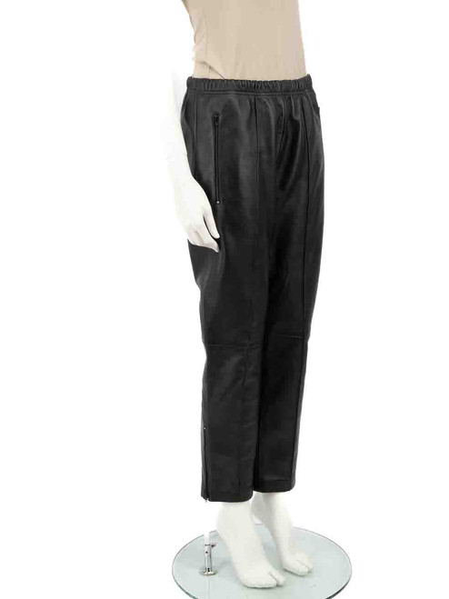 Balenciaga Black Leather Zip Detail Trousers