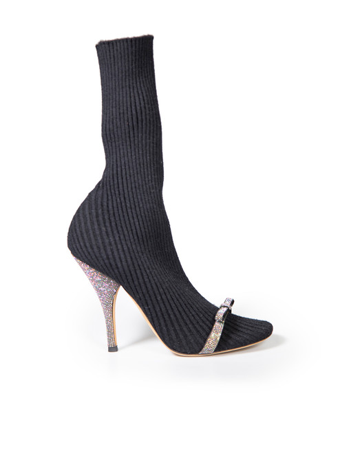 Marco de Vincenzo Black Knit Embellished Bow Sock Boots