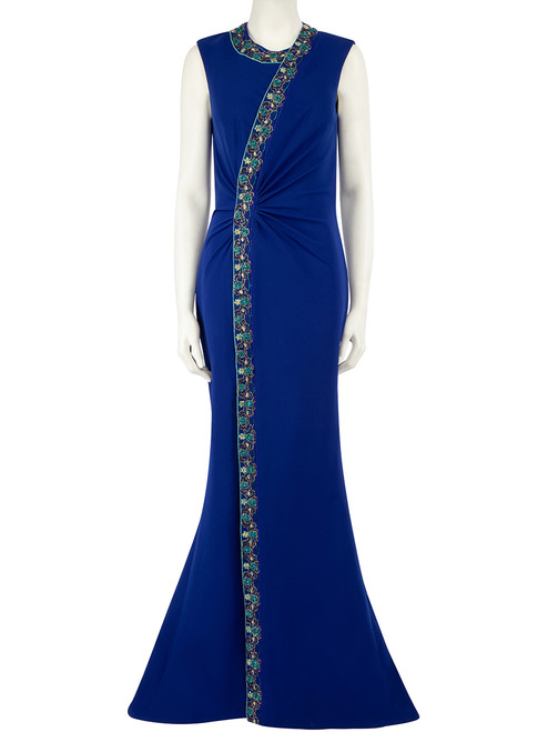 Honayda A/W22  Blue Embellished Gathered Gown