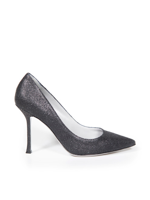 Sergio Rossi Black Textured Leather Pointed Pumps