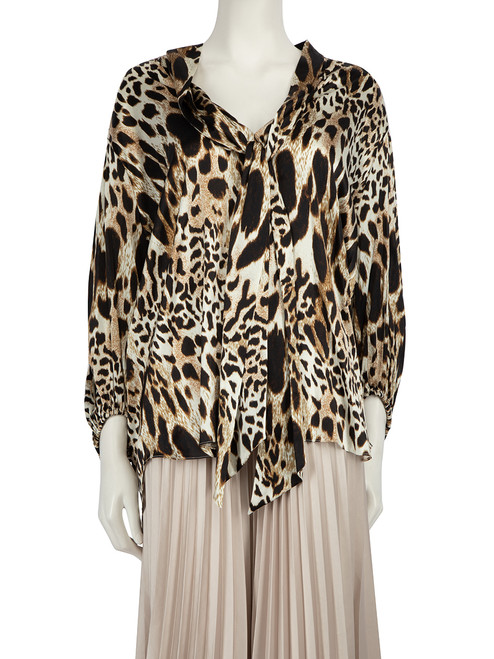 Alexandre Vauthier Brown Silk Animal Print Blouse