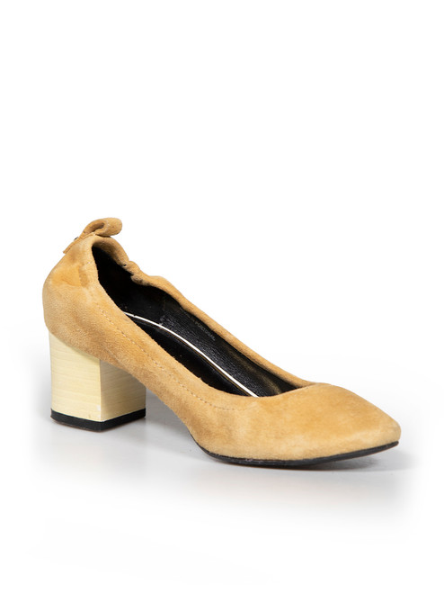 Lanvin Camel Suede Wooden Heel Pumps
