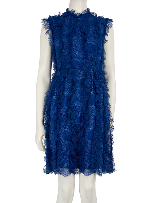 Givenchy Blue Lace Ruffle Mini Dress