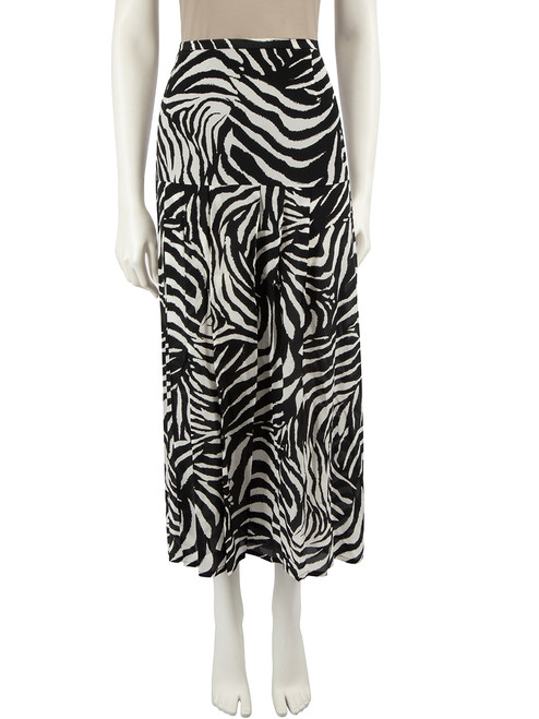 Rixo Black Silk Zebra Print Midi Skirt