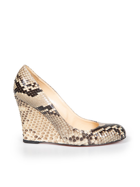 Christian Louboutin Brown Python Ron Ron Wedge Pumps
