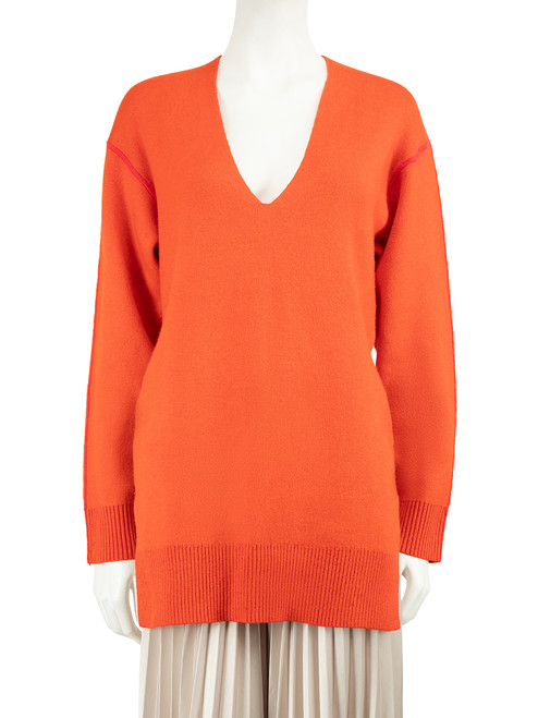 Proenza Schouler Orange Wool V-Neck Knit Sweater