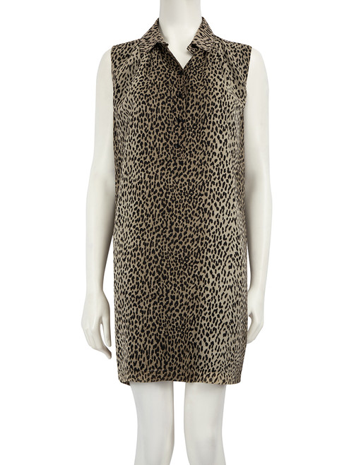 Saint Laurent Brown Silk Leopard Sleeveless Dress