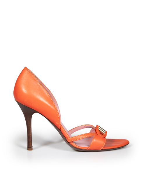 Céline Orange Leather Buckle Detail Sandals